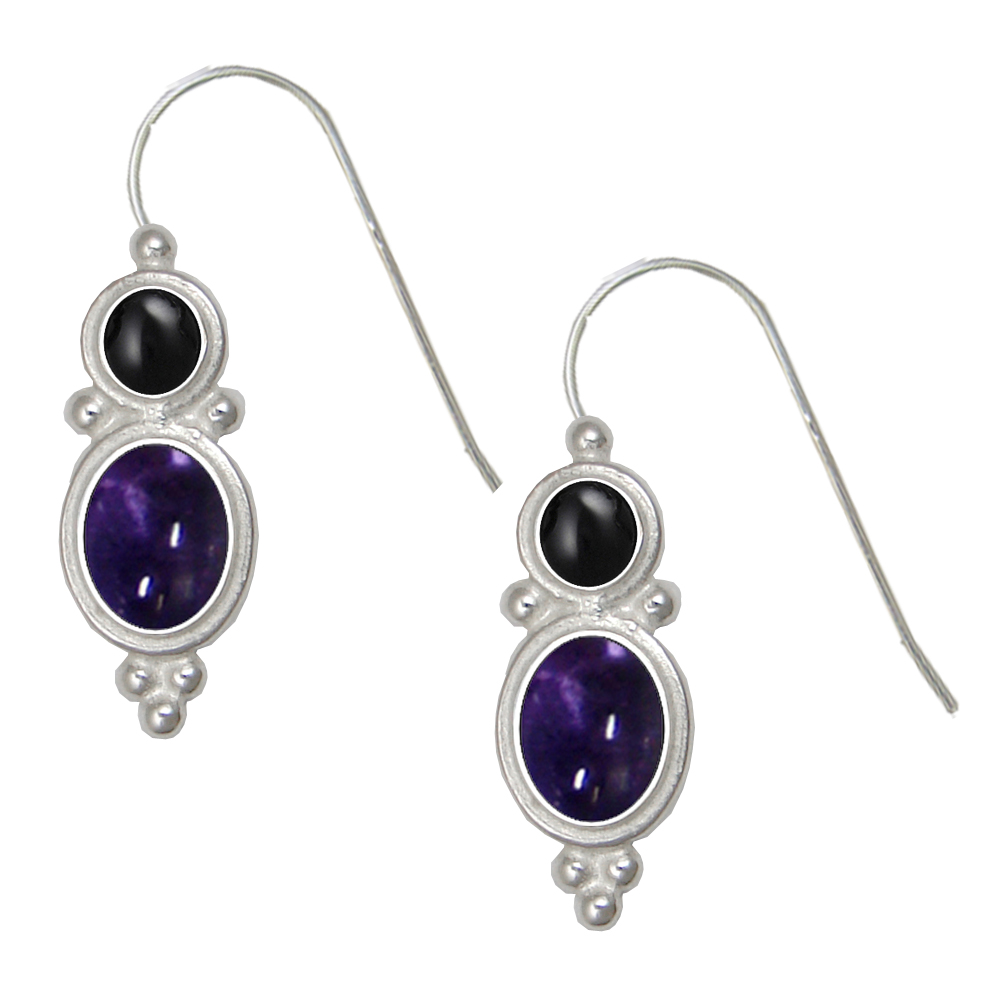 Sterling Silver Drop Dangle Earrings Iolite And Black Onyx